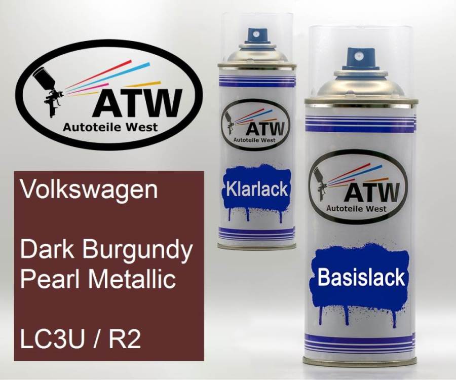 Volkswagen, Dark Burgundy Pearl Metallic, LC3U / R2: 400ml Sprühdose + 400ml Klarlack - Set, von ATW Autoteile West.